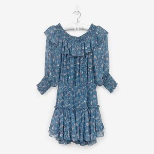 MISA Los Angeles Katryna Ruffle Mini Dress Size S Blue Floral Boho Soft Girl